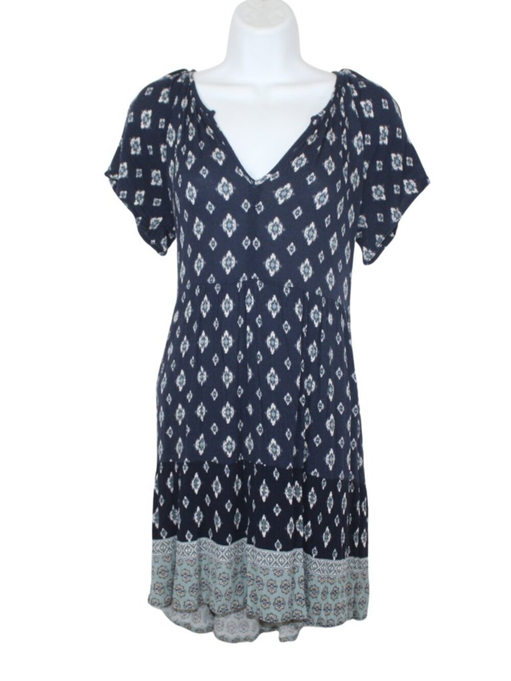 Knox Rose boho mini dress blue v-neck short sleeve hippie festival wear size XS